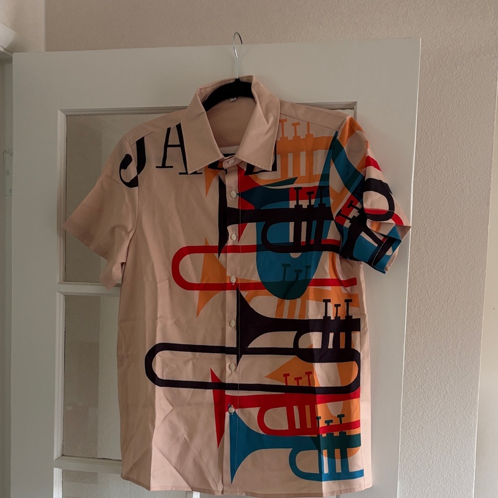 Stylish Beige Graphic Button Down Shirt